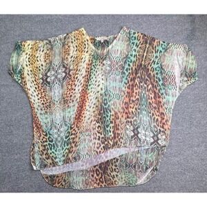 Jess & Jane Top Womens Large Multi Color Animal‎ Print High Low Dolman Blouse